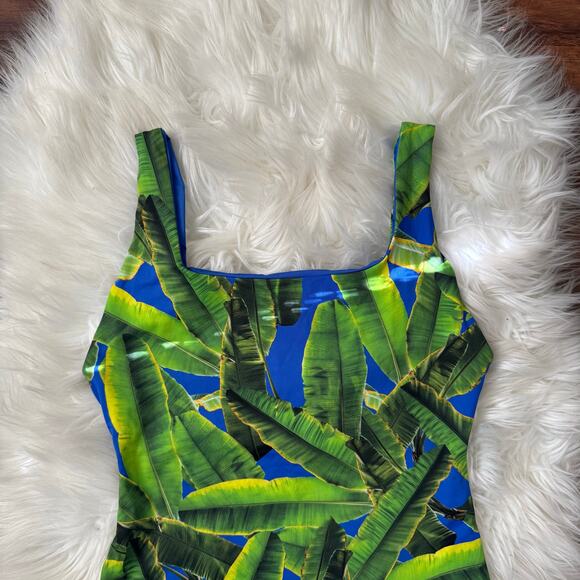 NWT Alice + Olivia Remy Scoop Neck Reversible Swim Bathing Suit Palm Print S - Picture 8 of 11